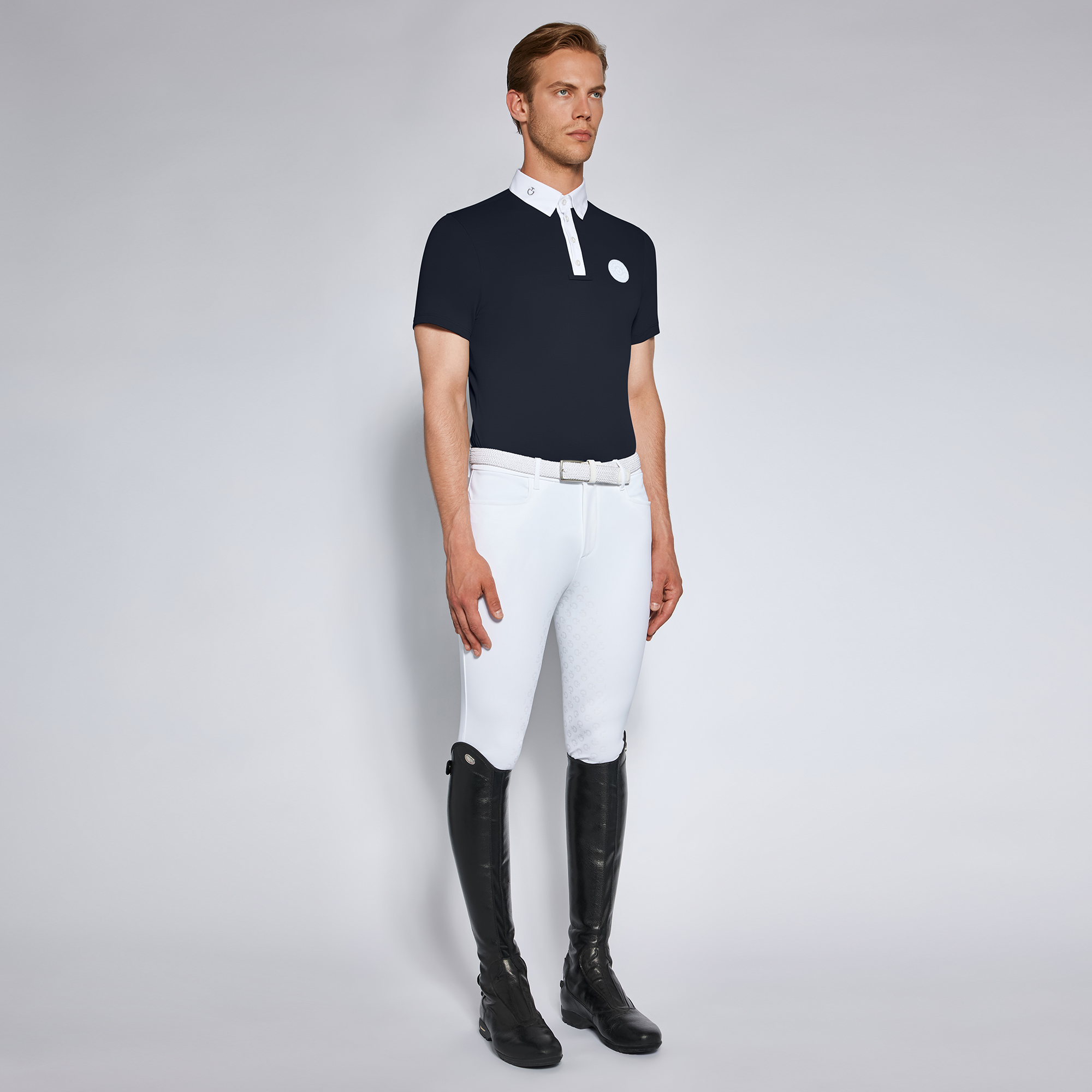 Cavalleria Toscana Men's Tech Piquet Competition Shirt in Navy