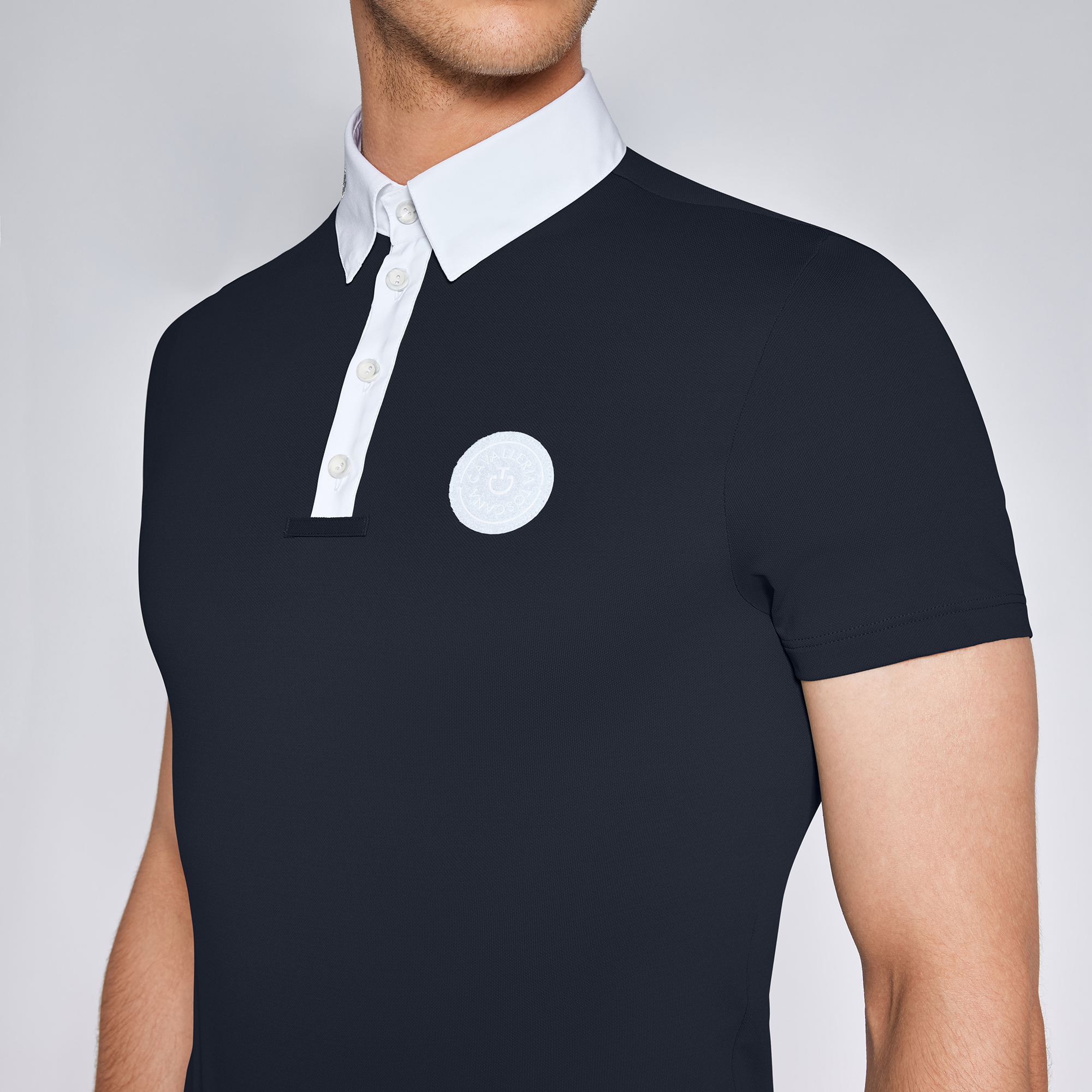 Cavalleria Toscana Men's Tech Piquet Competition Shirt in Navy