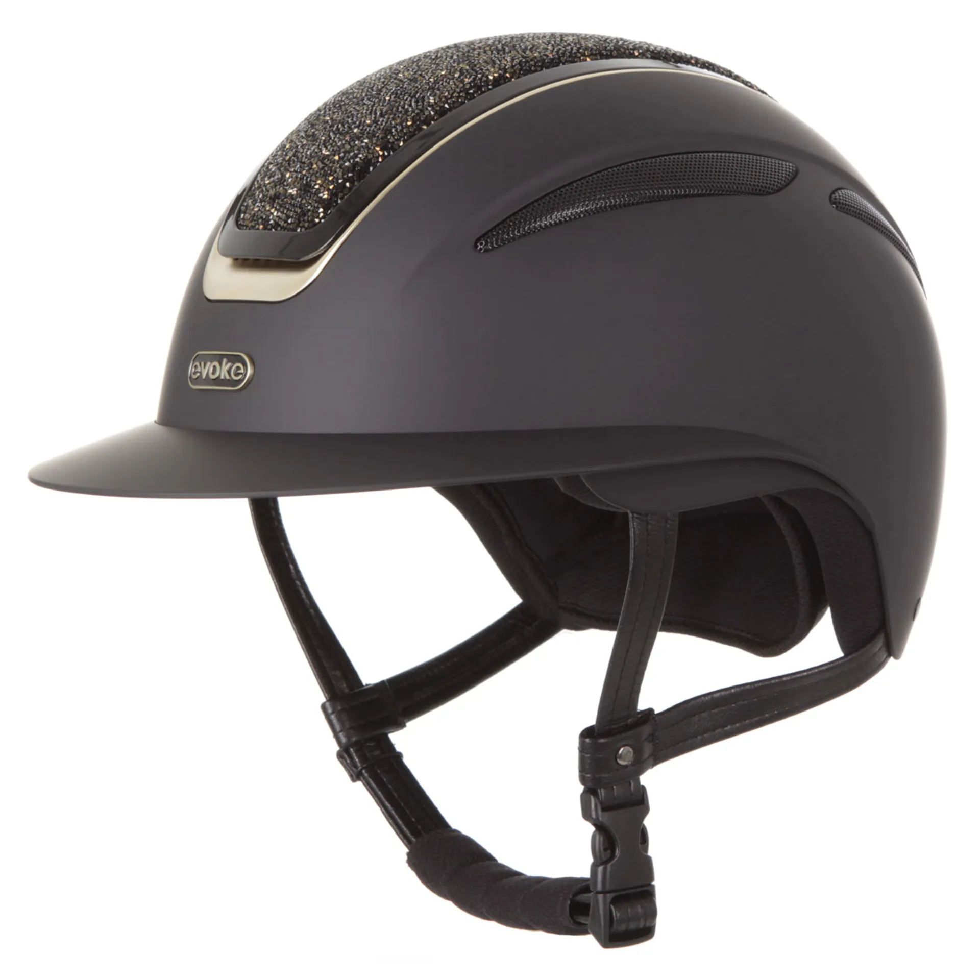 Evoke Callisto Wide Peak Crystal Helmet- Black/Gold
