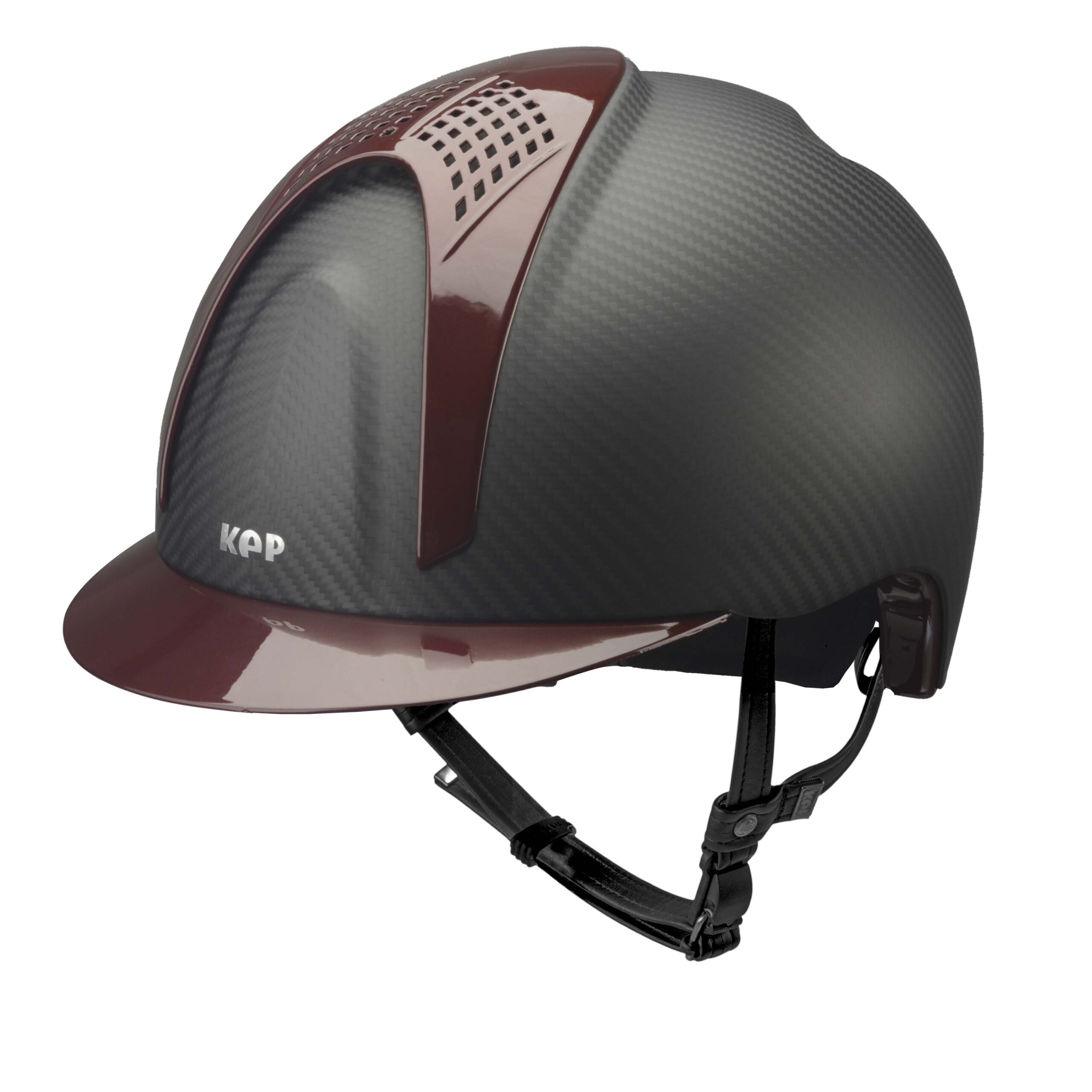 KEP Helmet E-Light Carbon Matt with Metal Burgundy inserts