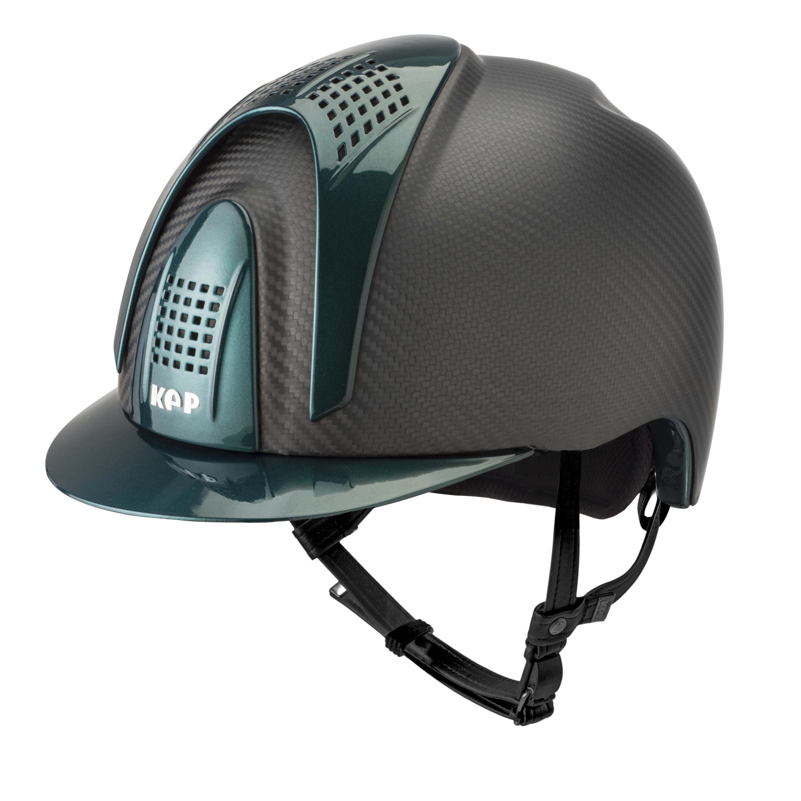 KEP Helmet E-Light Carbon Matt with 3 metal green inserts