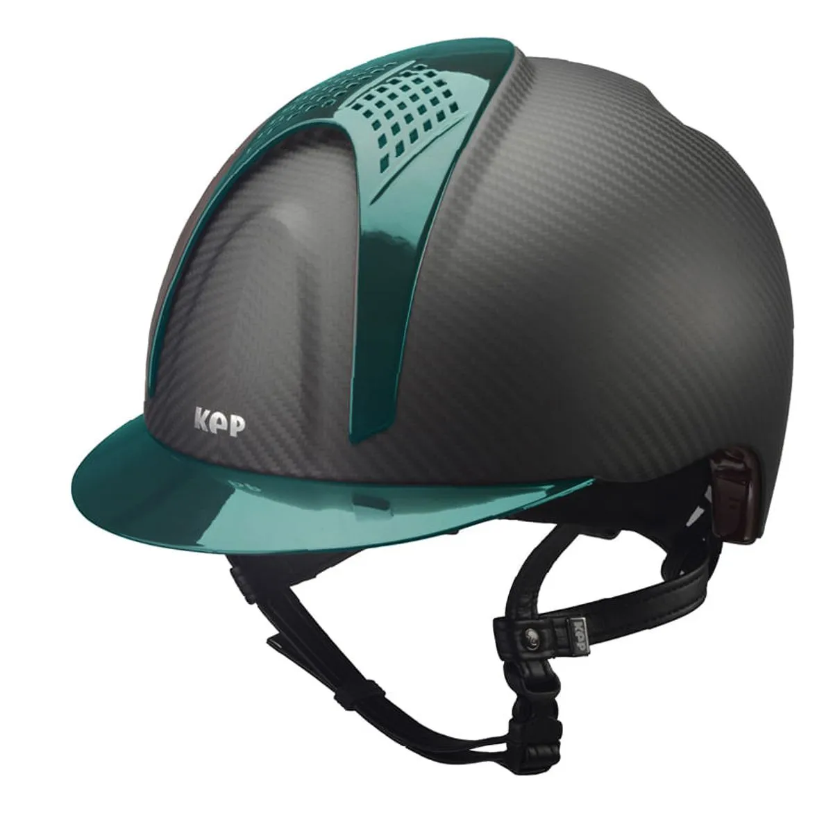 KEP Helmet E-Light Carbon Matt with Metal Green inserts