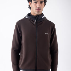 Equiline men's Eqcorez Full Zip Tech Hoodie in coffee bean