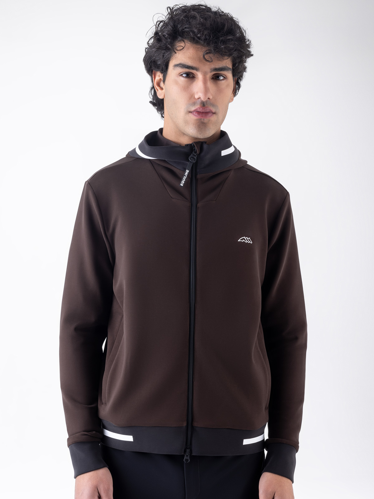 Equiline men's Eqcorez Full Zip Tech Hoodie in coffee bean