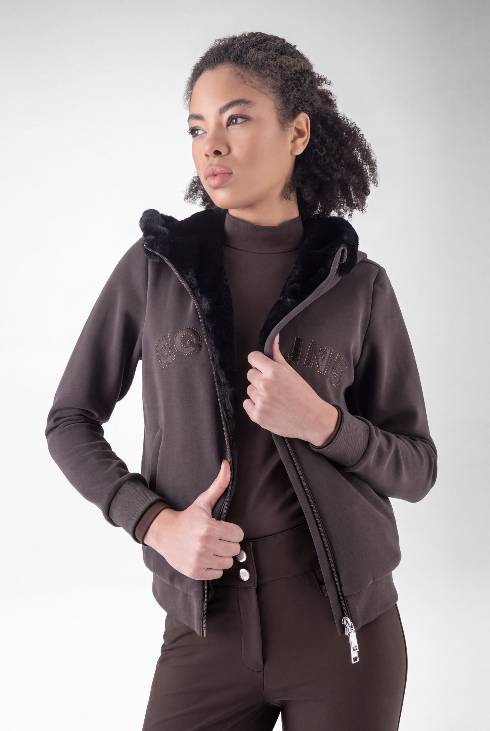 Equiline Eqgert Full Zip Hoodie in coffee bean