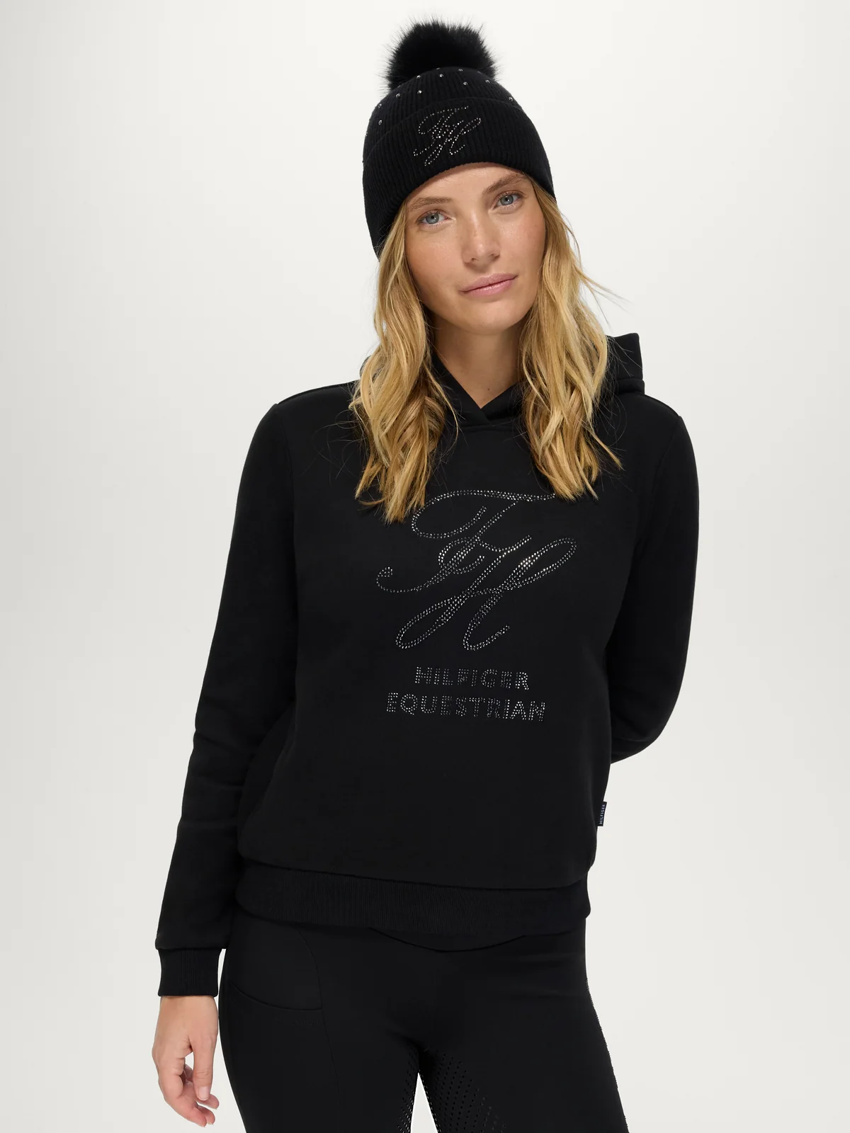 Tommy Hilfiger Equestrian Estelle Rhinestone Hoodie- BLACK - Image 2