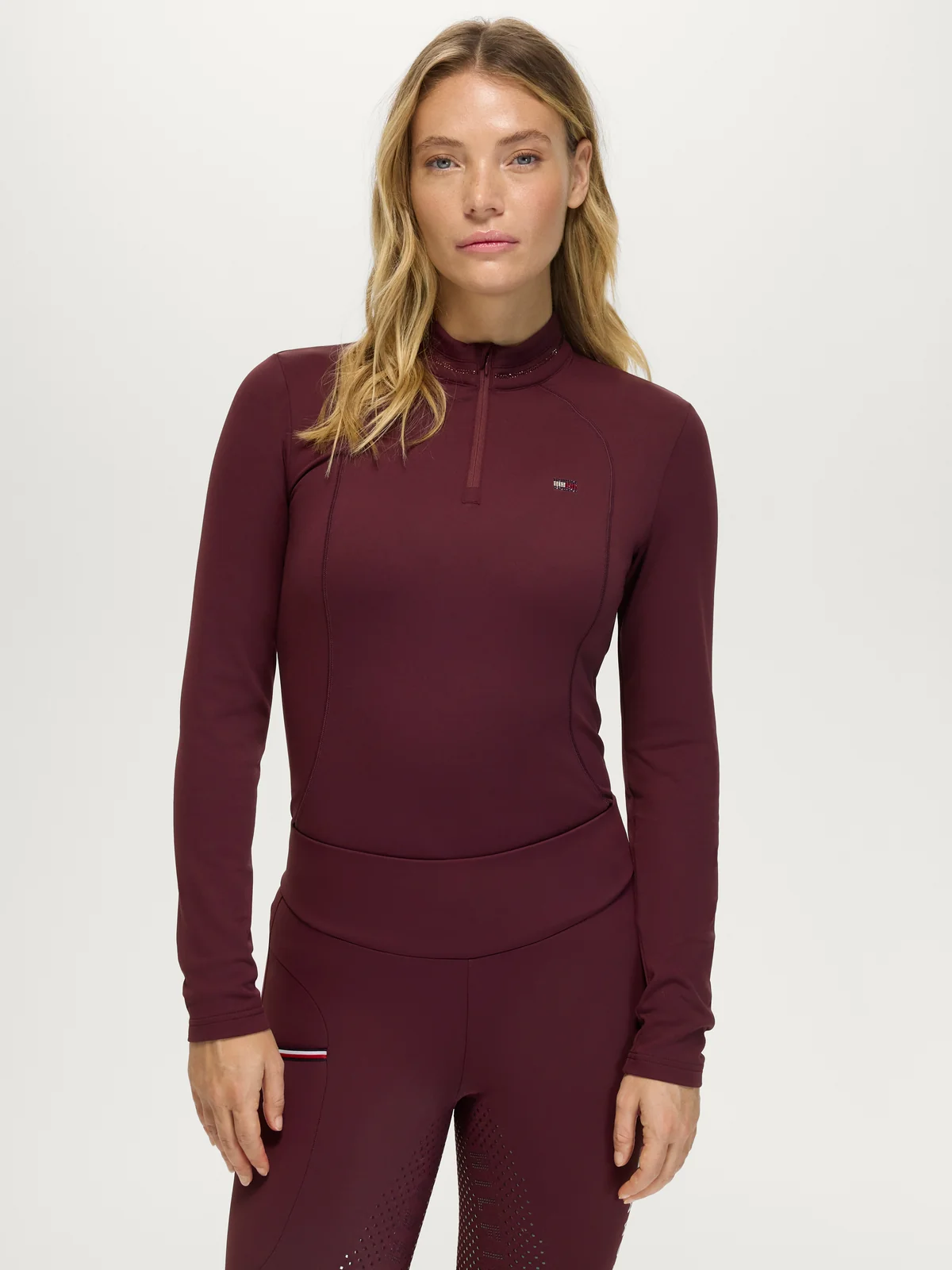 Tommy Hilfiger Equestrian Cady Zip Training Top- BURGUNDY - Image 2