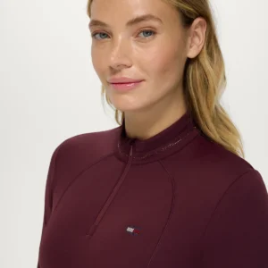 Tommy Hilfiger Equestrian Cady Zip Training Top- BURGUNDY