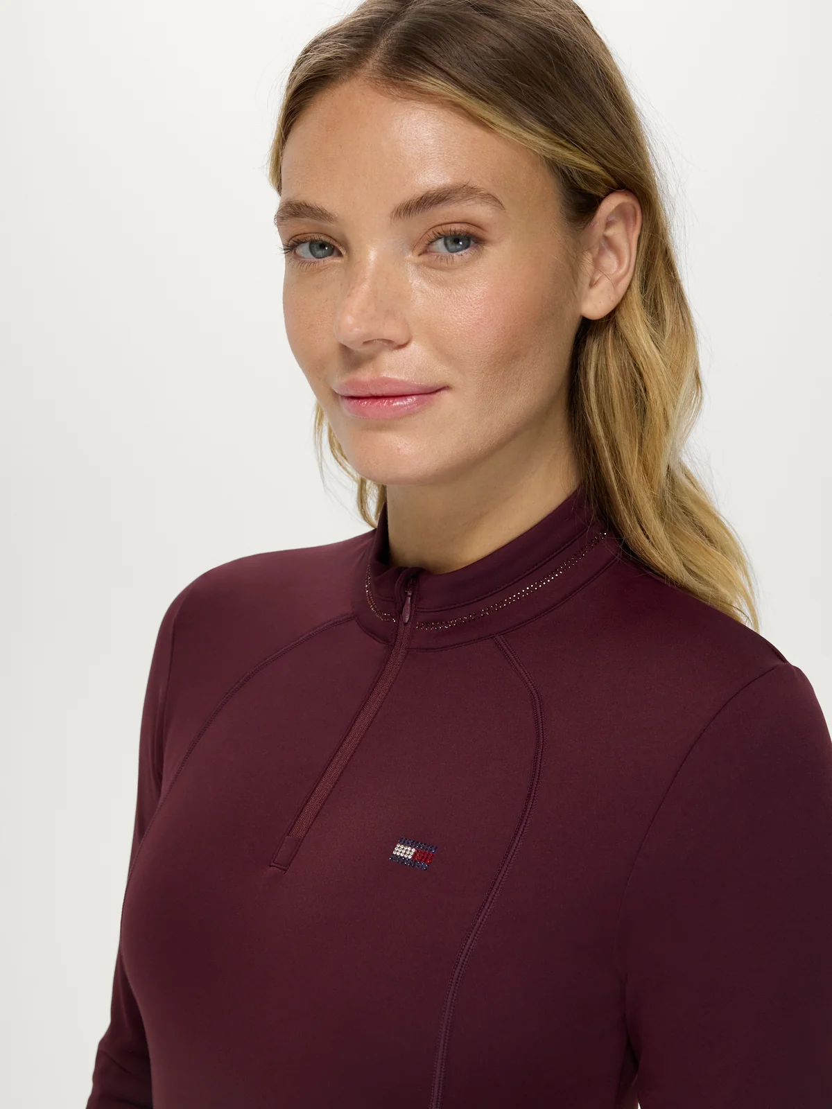 Tommy Hilfiger Equestrian Cady Zip Training Top- BURGUNDY