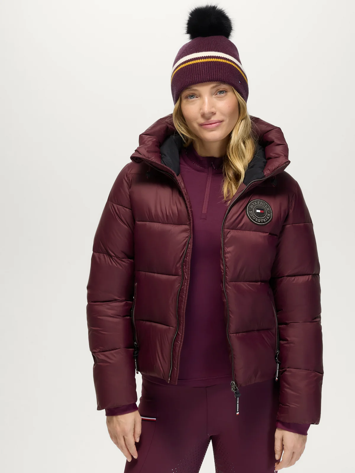 Tommy Hilfiger Equestrian Glendale Puffa Jacket in Deep Burgundy